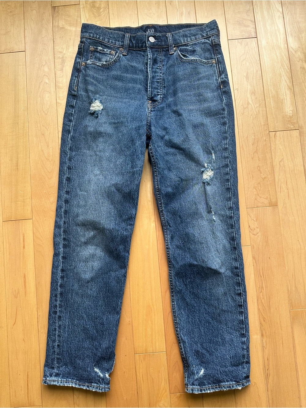 Women’s Distressed Blue Denim Jeans - Classic Fit